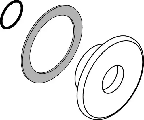 Sensorgehäuse in Chrom-Optik, bestehend aus mehreren Ring- und Scheibenformen, dargestellt in technischer Zeichnung, produziert von Ideal Standard.